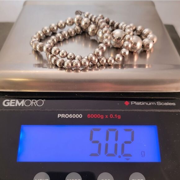 Vintage Sterling Silver Graduated Ball Bead Necklace 24" Long - Picture 6 of 8